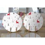 - Supla2li-3075-Gorsel2 - Realhomes Realhomes Kırmızı Geyikler ve Ağaçlar Yılbaşı Konseptli Dijital Baskılı Modern 2'li Yuvarlak Servis Altlığı - Supla Realhomes