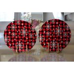 Realhomes Siyah Beyaz Ekose Desenli Altın Yaldızlı Modern 2'li Yuvarlak Servis Altlığı - Supla Realhomes