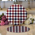 Realhomes Bordo Lacivert Ekose Desenli Modern 2'li Yuvarlak Servis Altlığı - Supla Realhomes