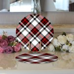 Realhomes Kırmızı Siyah Çapraz Ekose Desenli Modern 2'li Yuvarlak Servis Altlığı - Supla Realhomes