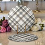 - Supla2li-3087-Gorsel1 - Realhomes Realhomes Gri Krem Ekose Desenli Dijital Baskılı Modern 2'li Yuvarlak Servis Altlığı - Supla Realhomes