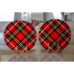 Realhomes Kırmızı Zeminli Ekose Desenli Modern 2'li Yuvarlak Servis Altlığı - Supla Realhomes