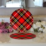 Realhomes Kırmızı Zeminli Ekose Desenli Modern 2'li Yuvarlak Servis Altlığı - Supla Realhomes