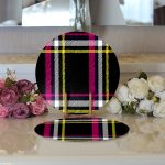 - Supla2li-3091-Gorsel3 - Realhomes  Realhomes Siyah Sarı Pembe Ekose Desenli Dijital Baskılı Modern 2'li Yuvarlak Servis Altlığı - Supla Realhomes