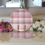 Realhomes Gri Zeminli Ekose Desenli Modern 2'li Yuvarlak Servis Altlığı - Supla Realhomes