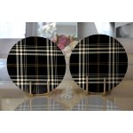 Realhomes Siyah Zeminli Ekose Desenli Dijital Baskılı Modern 2'li Yuvarlak Servis Altlığı - Supla Realhomes