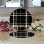 Realhomes Siyah Zeminli Ekose Desenli Dijital Baskılı Modern 2'li Yuvarlak Servis Altlığı - Supla Realhomes