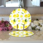 Realhomes Beyaz Zeminde Limonlar Desenli Dijital Baskılı Modern 2'li Yuvarlak Servis Altlığı - Supla Realhomes