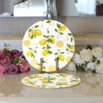 Realhomes Limon Desenli İlkbahar Renkleri Dijital Baksılı Modern 2'li Yuvarlak Servis Altlığı - Supla Realhomes