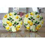 Realhomes Yeşil Zeminli 3 Boyutlu Limon Desenli Dijital Baskılı Modern 2'li Yuvarlak Servis Altlığı - Supla Realhomes