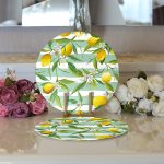 - Supla2li-3104-Gorsel3 - Realhomes  Realhomes Yeşil Çizgili Limon Desenli Dijital Baskılı Modern 2'li Yuvarlak Servis Altlığı - Supla Realhomes