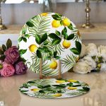 - Supla2li-3105-Gorsel1 - Realhomes  Realhomes Limon Yaprakları Desenli Dijital Baskılı Modern 2'li Yuvarlak Servis Altlığı - Supla Realhomes