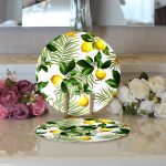 - Supla2li-3105-Gorsel3 - Realhomes  Realhomes Limon Yaprakları Desenli Dijital Baskılı Modern 2'li Yuvarlak Servis Altlığı - Supla Realhomes
