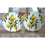 Realhomes Mavi Çizgili Limon Desenli Dijital Baskılı Modern 2'li Yuvarlak Servis Altlığı - Supla Realhomes