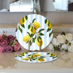 Realhomes Mavi Çizgili Limon Desenli Dijital Baskılı Modern 2'li Yuvarlak Servis Altlığı - Supla Realhomes