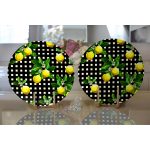 - Supla2li-3107-Gorsel2 - Realhomes Realhomes Siyah Zeminde Ekose Desenli Limon Dijital Baskılı Modern 2'li Yuvarlak Servis Altlığı - Supla Realhomes