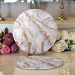 Realhomes Altın Yaldız Çizgili Mermer Desenli Modern 2'li Yuvarlak Servis Altlığı - Supla Realhomes