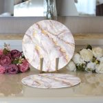 Realhomes Altın Yaldız Çizgili Mermer Desenli Modern 2'li Yuvarlak Servis Altlığı - Supla Realhomes