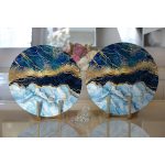 - Supla2li-3126-Gorsel2 - Realhomes  Realhomes Altın Varaklı Mavi Zeminli Modern 2'li Yuvarlak Servis Altlığı - Supla Realhomes