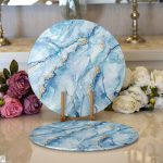 - Supla2li-3129-Gorsel1 - Realhomes  Realhomes Mavi Renkli Mermer Desenli Dijital Baskılı Modern 2'li Yuvarlak Servis Altlığı - Supla Realhomes