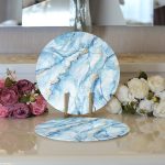 - Supla2li-3129-Gorsel3 - Realhomes  Realhomes Mavi Renkli Mermer Desenli Dijital Baskılı Modern 2'li Yuvarlak Servis Altlığı - Supla Realhomes