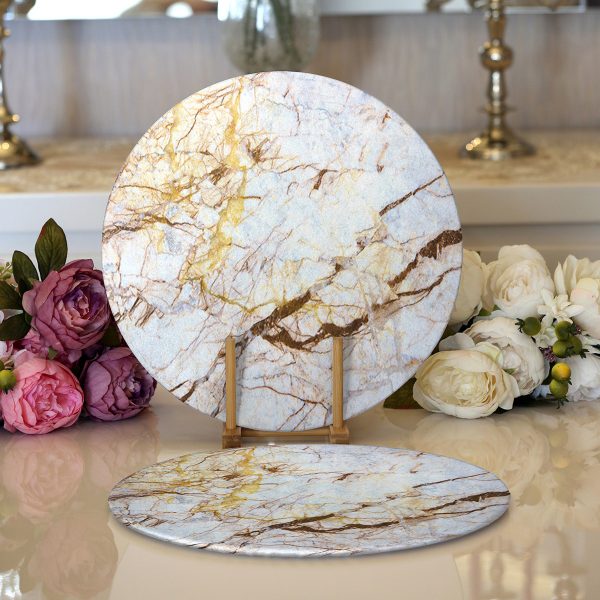 - Supla2li-3130-Gorsel1 - Realhomes  Realhomes Lila Renk Demet Zambak Motifli Modern 2'li Yuvarlak Servis Altlığı - Supla Realhomes