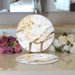 Realhomes Beyaz Mermer Desenli Dijital Baskılı Modern 2'li Yuvarlak Servis Altlığı - Supla Realhomes