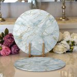 Realhomes Altın Çizgili Mavi Zeminli Dijital Baskılı Modern 2'li Yuvarlak Servis Altlığı - Supla Realhomes