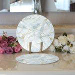 Realhomes Altın Çizgili Mavi Zeminli Dijital Baskılı Modern 2'li Yuvarlak Servis Altlığı - Supla Realhomes