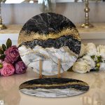 - Supla2li-3132-Gorsel1 - Realhomes Realhomes Modern Siyah Beyaz Altın Mermer Motifli Dijital Baskılı 2'li Yuvarlak Servis Altlığı - Supla Realhomes