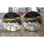 - Supla2li-3132-Gorsel2 - Realhomes Realhomes Modern Siyah Beyaz Altın Mermer Motifli Dijital Baskılı 2'li Yuvarlak Servis Altlığı - Supla Realhomes