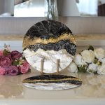 - Supla2li-3132-Gorsel3 - Realhomes Realhomes Modern Siyah Beyaz Altın Mermer Motifli Dijital Baskılı 2'li Yuvarlak Servis Altlığı - Supla Realhomes