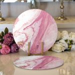 Realhomes Pembe Beyaz Mermer Desenli Dijital Baskılı Modern 2'li Yuvarlak Servis Altlığı - Supla Realhomes