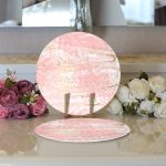 Realhomes Palmiye Desenli Mermer Zeminli Modern 2'li Yuvarlak Servis Altlığı - Supla Realhomes