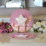 - Supla2li-3139-Gorsel3 - Realhomes Realhomes Modern Pembe Zeminli 3D Yıldız Desenli 2'li Yuvarlak Servis Altlığı - Supla Realhomes