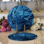 - Supla2li-3141-Gorsel1 - Realhomes  Realhomes Mavi Ebru Motifleri Dijital Baskılı Modern 2'li Yuvarlak Servis Altlığı - Supla Realhomes