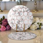 Realhomes Mermer ve Petek Desenli Dijital Baskılı Modern 2'li Yuvarlak Servis Altlığı - Supla Realhomes