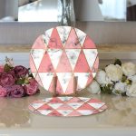 Realhomes Geometrik Üçgen Şekilli Mermer Desenli Modern 2'li Yuvarlak Servis Altlığı - Supla Realhomes