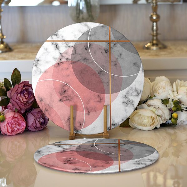 - Supla2li-3151-Gorsel1 - Realhomes  Realhomes Beyaz Zemin Üzerinde Gold Detaylı Siyah Yatay Çizgili 2'li Yuvarlak Servis Altlığı - Supla Realhomes