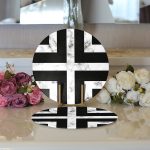 Realhomes Mermer Zeminli Siyah Geometrik Desenli Modern 2'li Yuvarlak Servis Altlığı - Supla Realhomes