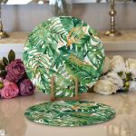 Realhomes Amazon Yaprakları Dijital Baskılı Modern 2'li Yuvarlak Servis Altlığı - Supla Realhomes