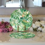 Realhomes Amazon Yaprakları Dijital Baskılı Modern 2'li Yuvarlak Servis Altlığı - Supla Realhomes