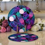 Realhomes Lacivert Tropikal Desenli Dijital Baskılı Modern 2'li Yuvarlak Servis Altlığı - Supla Realhomes