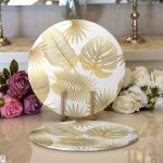 - Supla2li-3159-Gorsel1 - Realhomes Realhomes Beyaz Zeminde Vizon Yapraklar Dijital Baskılı Modern 2'li Yuvarlak Servis Altlığı - Supla Realhomes