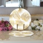 - Supla2li-3159-Gorsel3 - Realhomes Realhomes Beyaz Zeminde Vizon Yapraklar Dijital Baskılı Modern 2'li Yuvarlak Servis Altlığı - Supla Realhomes