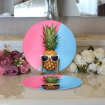 - Supla2li-3175-Gorsel3 - Realhomes Realhomes Mavi Pembe Ananas Desenli Modern 2'li Yuvarlak Servis Altlığı - Supla Realhomes