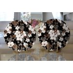 - Supla2li-3185-Gorsel2 - Realhomes Realhomes Siyah Zeminde 3D Çiçekler Temalı Modern 2'li Yuvarlak Servis Altlığı - Supla Realhomes