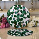 - Supla2li-3198-Gorsel1 - Realhomes Realhomes Kaktüs Desenli Watercolor Renkli Modern 2'li Yuvarlak Servis Altlığı - Supla Realhomes