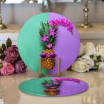 Realhomes Yeşil ve Mor Ananas Temalı Özel Tasarım Modern 2'li Yuvarlak Servis Altlığı - Supla Realhomes
