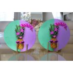 Realhomes Yeşil ve Mor Ananas Temalı Özel Tasarım Modern 2'li Yuvarlak Servis Altlığı - Supla Realhomes